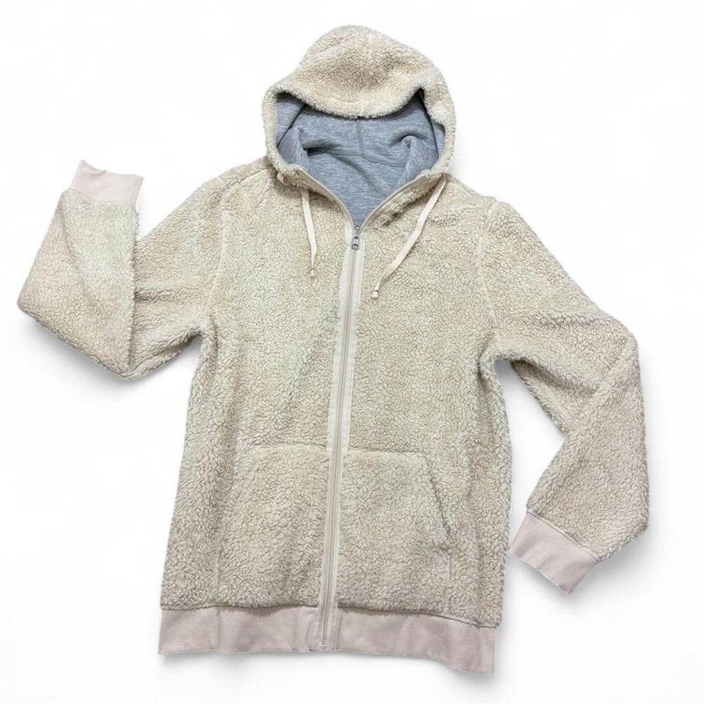 Reversible Sherpa Zip-Up Hoodie Club Room Light Gray Cream Y2K Casual Lounge M - Picture 2 of 8